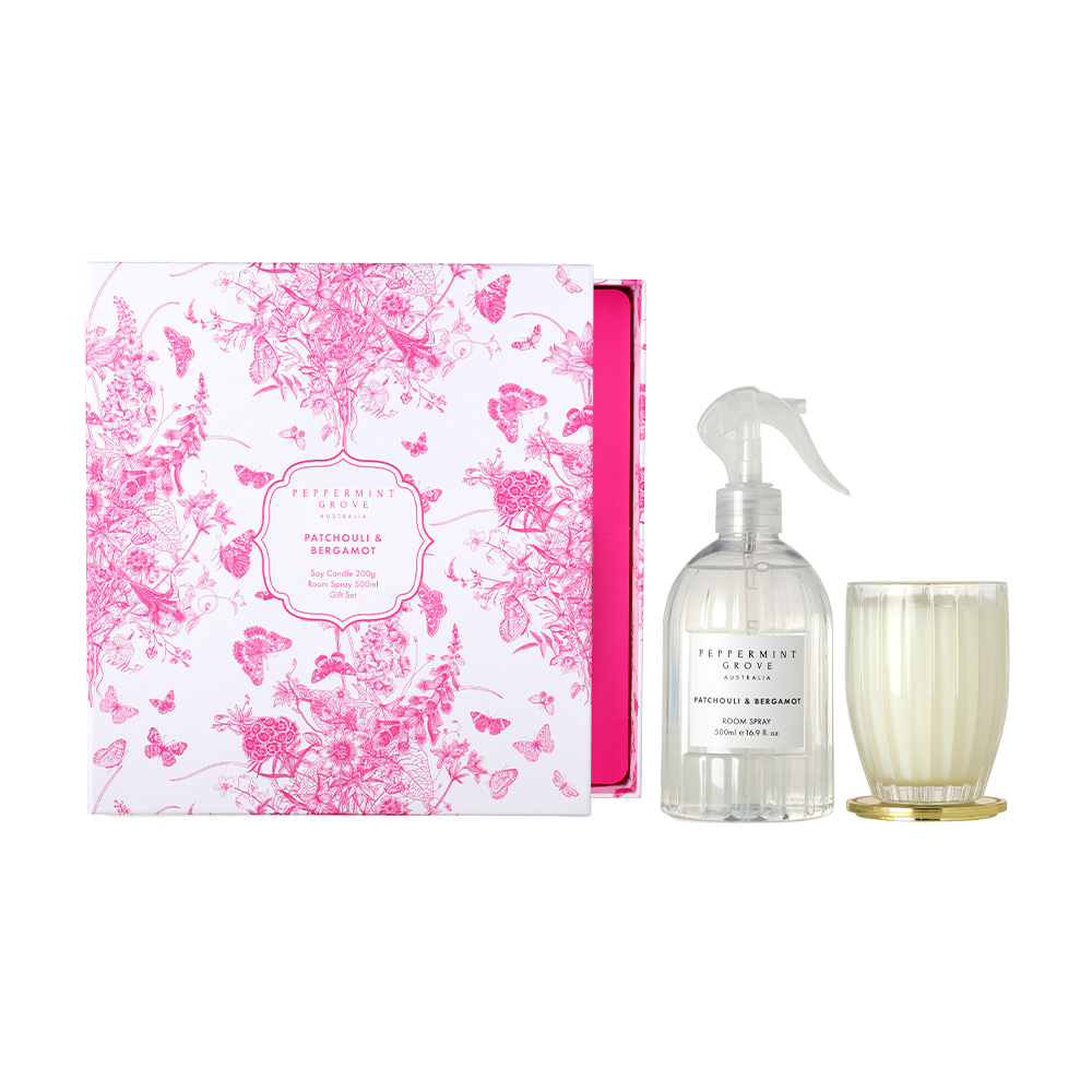 Patchouli & Bergamot Candle & Room Spray Gift Set Peppermint Grove